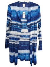 Chico’s Collection Ocean Stripe India Ink Micro-Pleated Open Jacket 2 LGE NWT picture