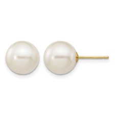 Pearl 9-10mm Round Freshwater Cultured Stud Post Earrings 10k Yellow Gold picture