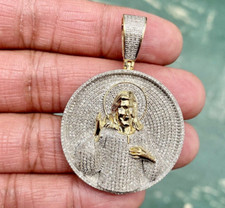 1.80Ct Round Real Moissanite Jesus Head Face Pendant 14K Yellow Gold Plated picture
