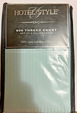 King Pillowcases Hotel Style 600 Thread Count Cotton Damask Weave Teal Cloud picture