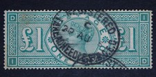 GB SG212 1887 QV £1 Green, Fine Used, (ID) Cat £675 picture