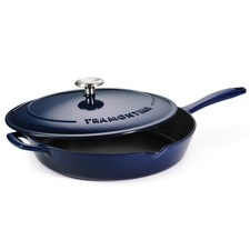 Tramontina Bestow Enameled Cast Iron 12-Inch Skillet with lid (12-in), Blue picture