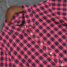 Talbots Womens Medium Pink Navy Blue Plaid Check Button Down Long Sleeve Shirt picture