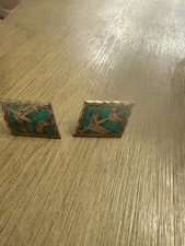 Vintage Mexican Sterling 925 Real Turquoise Cufflinks GUAD MEX Handmade picture