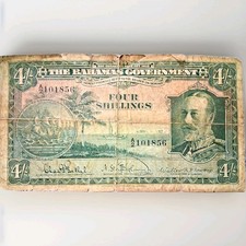 ​1919 Bahamas 4 Four Shillings King George V P-6 Vintage Rare Banknote Currency picture