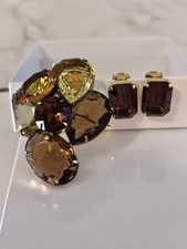 Vintage Schreiner New York Topaz Rhinestone Brooch & Signed Earring Married Set picture