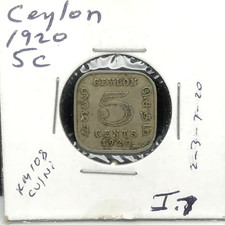1920 CEYLON 5 CENTS Copper/Nickel  SQUARE SHAPE  COLLECTIBLE COIN.KM#108. picture