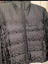 Coach Men's Black Logo Down Puffer Jacket Full Zip Stand Collar XL picture