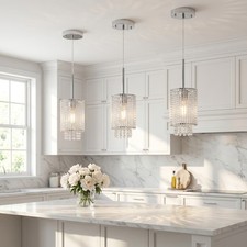 3 Pack Modern LED Crystal Chandelier Chrome Pendant Light Kitchen Island Fixture picture