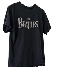 The Beatles Distressed Logo Graphic Tee M Vintage 2010s Black Band Shirt Cotton picture