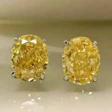 RARE 6.00 Ct Certified Oval Natural Yellow Diamond Studs VVS1 White Gold Finish picture