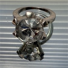 Silver Tone Solitaire Ring with Clear Round Stone Fashion Jewelry display picture