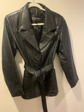 Wilsons Leather Women’s S Black Genuine Leather Belted Blazer Jacket Coat picture