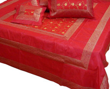 Banarasi Silk Embroidered  Work Cotton Bedding With Pillows & EuroSham Bedspread picture