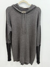 Athleta Nopa Hooded Sweater Large Charcoal 100% Merino Wool Black Cuffs picture