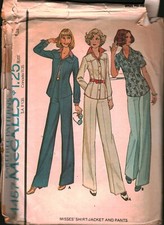 4457 Vintage McCalls SEWING Pattern Misses 1970s Shirt Jacket Pants OOP Carefree picture