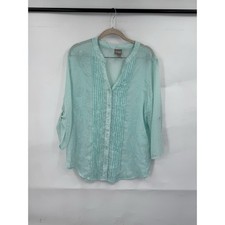 Chico's Kandyce Sheer Embroidered Blouse Medium Pintuck Boho Fairy Cottagecore picture