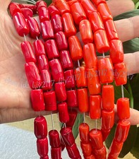 Big 15-18mm Natural Red Cylinder Coral Gemstone Smooth Loose Beads 15