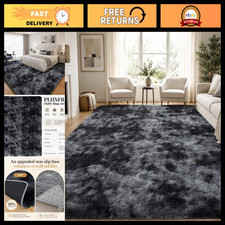 Fluffy 8x10 Area Rug for Living Room & Bedroom - Soft Shag Black & Grey Decor picture