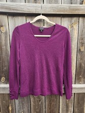 Talbots Pure Merino Wool Pullover Sweater Women's Medium V-neck Purple Luxe Soft picture