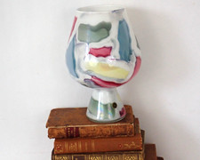 1980s Murano Pedestal Vase Opaline Cased Glass Abstract Accents Made in Italy picture