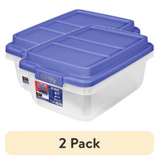2pk Hefty 18 Quart Clear Plastic Latched Storage Bin with Blue HI-RISE Lid,Adult picture