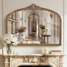 Farmhouse Wide Arched Mirror - 32X42 Inches Gold Baroque Wooden Mirrors, Vintage picture