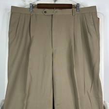 VTG Givenchy Pants Mens 44x30 Tan Khaki Triple Pleated Dress Slacks Wool Retro picture
