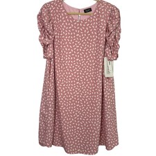 Spin USA Pink White Abstract Print Ruched Puff Sleeve Shift Dress Pockets 1X NWT picture