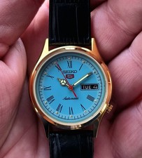 Vintage Seiko 5 Sports Tiffany-Blue Dial 6309A Automatic Refurbished Gold Case picture