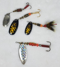Lot of 4 Vintage Mepps Fishing Lures Black Fury 3 & 4 Aglia 3 Inline Spinners picture