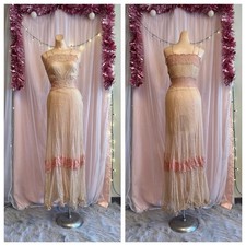 Vintage 30s Art Deco Lace Boudoir Gown Dress Sheer Very Flawed Study XXS XS picture