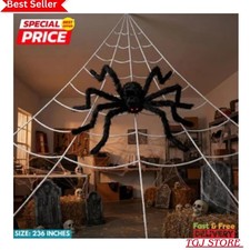236'' Big Spider Web Halloween Decor+70'' Huge Spider for Roof with Triangular B picture