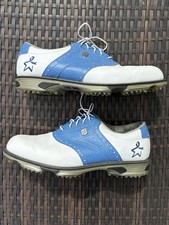 Men's FootJoy DryJoys White and Blue Custom Leather Golf Cleat Size 13 PGA EVENT picture