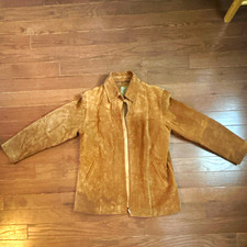 Vintage A.M.I. Men's M Brown Leather Mid-Length Jacket Full Zip Pockets picture