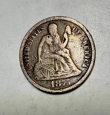 1875 CC Seated Liberty Dime~90% Silver~F Condition picture
