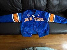 KITH New York Knicks Patrick Ewing #33 Blue Satin Bomber Jacket Size L NBA picture