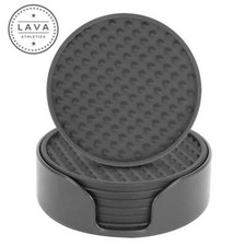 Set of 6 Silicone Drinks Coasters Non-Slip Cup Mat Pad With Holder Round Rubber picture