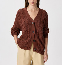 Quince 100% Organic Cotton Cable Knit Cardigan Sweater Small Brown Oversized picture