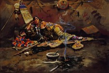 Waiting and Mad Charles Marion Russell 1899 Native American Painting Art Print picture