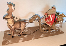 Vintage Belsnickle Santa Putz Sleigh w/ Reindeer clay face handmade Christmas picture