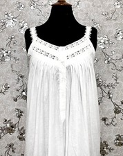 SoieRose 100% White Cotton Sleeveless Nightgown with Straps - SR-1015 picture