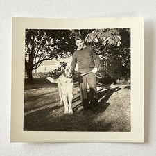 Vintage Sepia Snapshot Handsome Young Man With Beloved St Bernard Dog picture