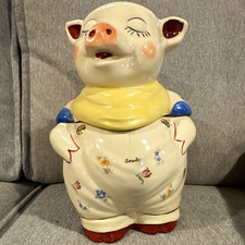 Vintage PRE WWII SHAWNEE USA POTTERY SMILEY PIG COOKIEJAR YELLOW SCARF RARE picture