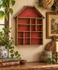Vintage Wood House Shaped Shadow Box Wall Shelf Curio Display Primitive Cottage picture