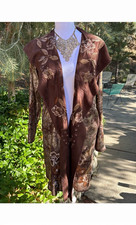 Johnny Was metallic Kimono Jacket Brown Floral Embroidered Long Sleeve picture