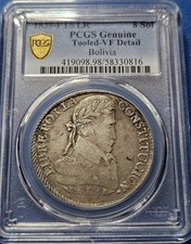 1839 PTS LR Bolivia 8 Soles PCGS VF Detail Graded Silver Coin picture