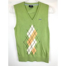 Vintage 90s Le Tigre Argyle Sweater Vest Cotton Wool Blend Green Peach Small picture