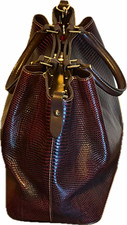 Dooney & Bourke Burgundy Embossed Lizard Satchel Top Handle Double Handles Gold picture