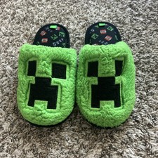 Minecraft Slippers Shoes Kids Size 13 Green Creeper Fuzzy Slip On SBF6138AMT picture